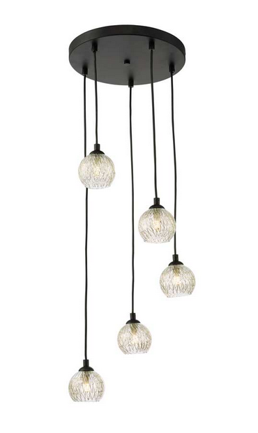 Rembrandt 5 Light Cluster Pendant Matt Black Clear Glass with Inner Wire REMBLC/GALG09