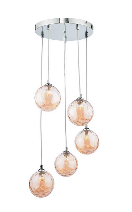 Rembrandt 5 Light Cluster Pendant Polished Chrome Champagne Dimple Glass REMPC/GALG011