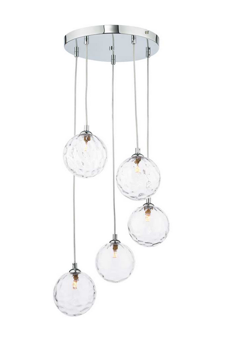 Rembrandt 5 Light Cluster Pendant Polished Chrome Clear Dimple Glass REMPC/GALG012