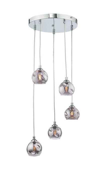 Rembrandt 5 Light Cluster Pendant Polished Chrome Smoked Organic Glass REMPC/GALG015