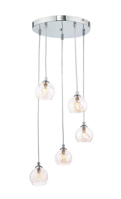 Rembrandt 5 Light Cluster Pendant Polished Chrome Champagne Organic Glass REMPC/GALG016