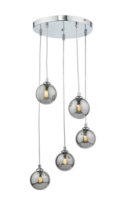Rembrandt 5 Light Cluster Pendant Polished Chrome Smoked Glass REMPC/GALG01