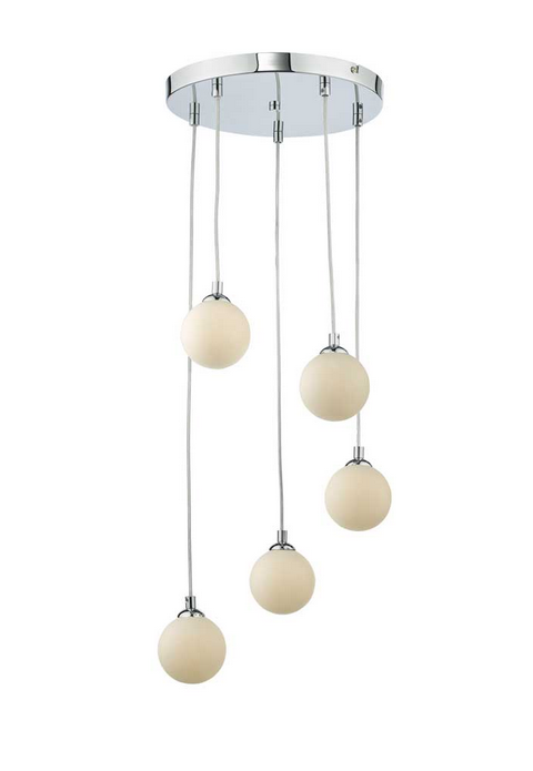 Rembrandt 5 Light Cluster Pendant Polished Chrome Opal Glass REMPC/GALG02