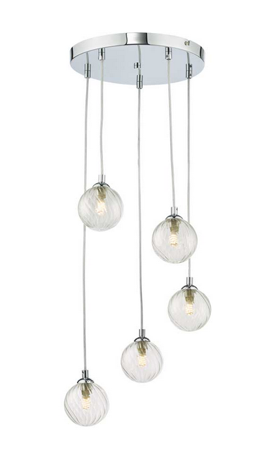 Rembrandt 5 Light Cluster Pendant Polished Chrome Twisted Glass REMPC/GALG03