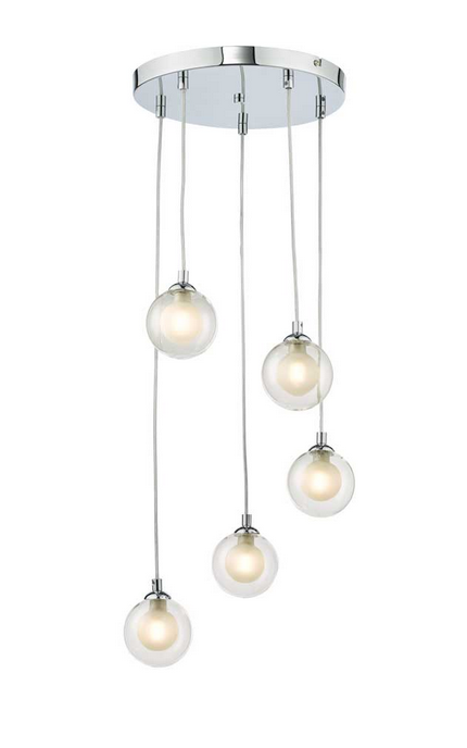 Rembrandt 5 Light Cluster Pendant Polished Chrome Clear and Opal Glass REMPC/GALG04