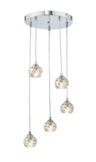 Rembrandt 5 Light Cluster Pendant Polished Chrome Twisted Open Glass REMPC/GALG05
