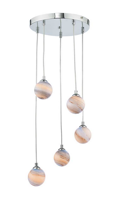 Rembrandt 5 Light Cluster Pendant Polished Chrome Large Planet Style Glass REMPC/GALG07L
