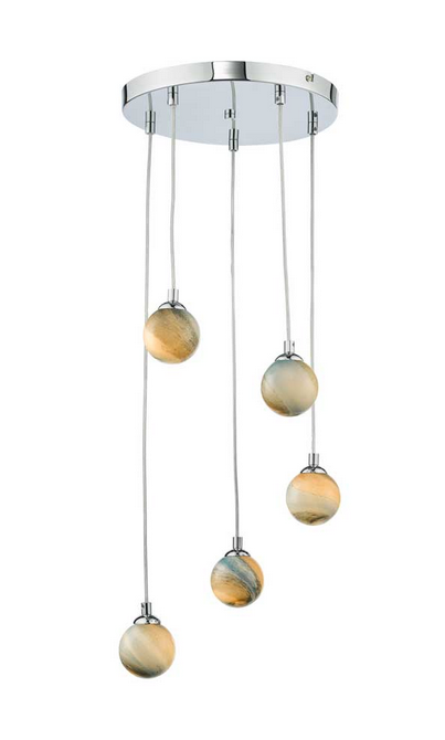 Rembrandt 5 Light Cluster Pendant Polished Chrome Small Planet Style Glass REMPC/GALG07