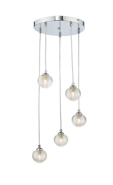 Rembrandt 5 Light Cluster Pendant Polished Chrome Ribbed Glass REMPC/GALG08