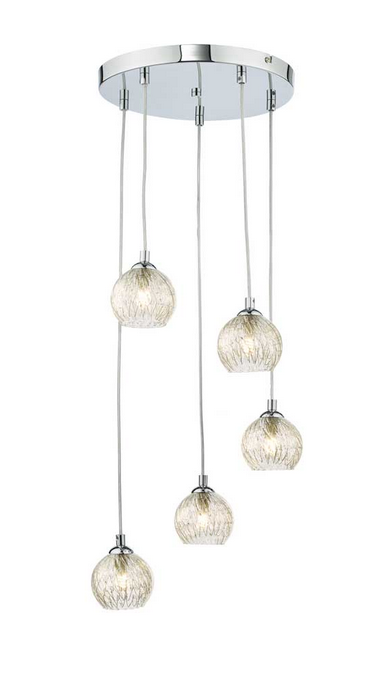 Rembrandt 5 Light Cluster Pendant Polished Chrome Clear Glass with Inner Wire REMPC/GALG09