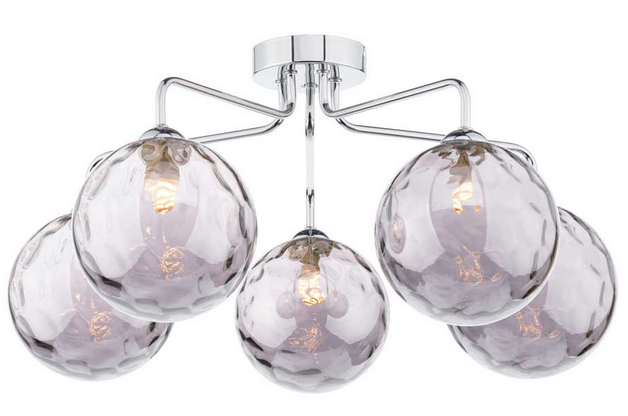 Rubens 5 Light Semi Flush Polished Chrome Smoked Dimple Glass RUB5PC/GALG010