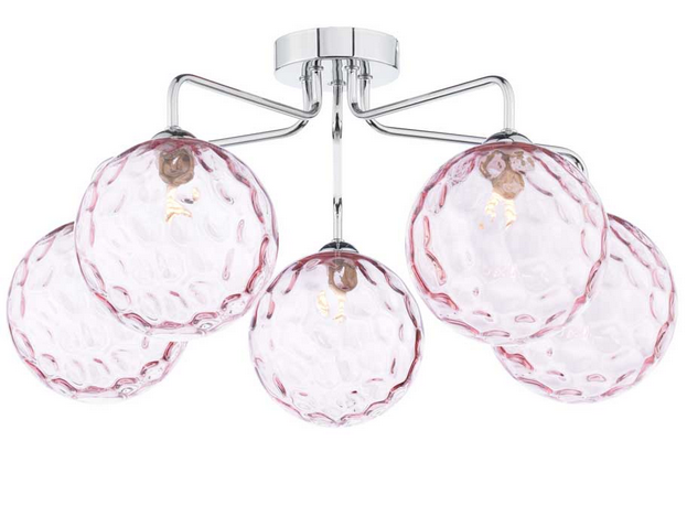 Rubens 5 Light Semi Flush Polished Chrome Pink Dimple Glass RUB5PC/GALG013