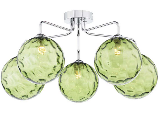 Rubens 5 Light Semi Flush Polished Chrome Green Dimple Glass RUB5PC/GALG014