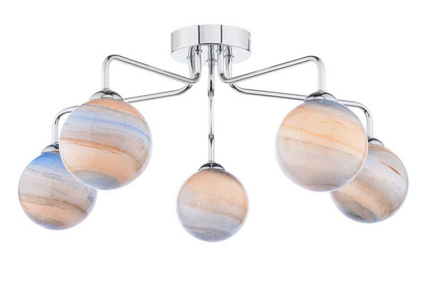 Rubens 5 Light Semi Flush Polished Chrome Large Planet Style Glass RUB5PC/GALG07L