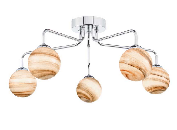 Rubens 5 Light Semi Flush Polished Chrome Small Planet Style Glass RUB5PC/GALG07