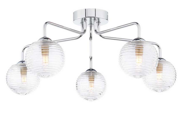 Rubens 5 Light Semi Flush Polished Chrome Ribbed Glass RUB5PC/GALG08