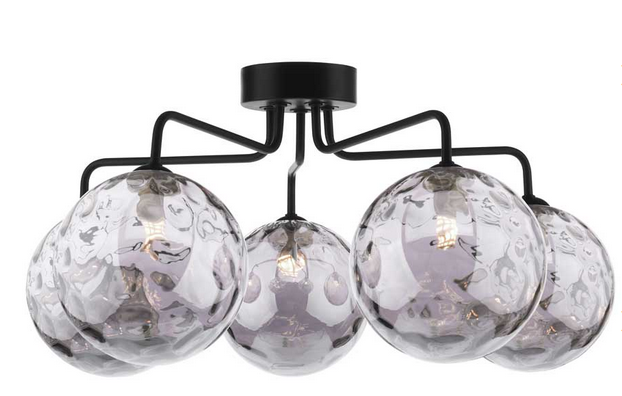 Rubens 5 Light Semi Flush Matt Black Smoked Dimple Glass RUB5BLC/GALG010