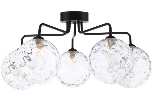 Rubens 5 Light Semi Flush Matt Black Clear Dimple Glass RUB5BLC/GALG012
