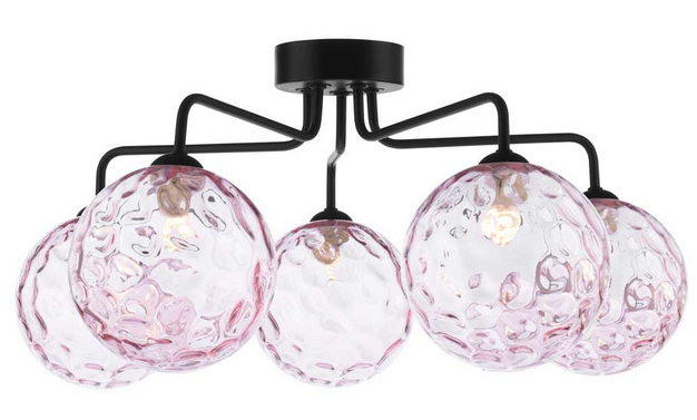 Rubens 5 Light Semi Flush Matt Black Pink Dimple Glass RUB5BLC/GALG013