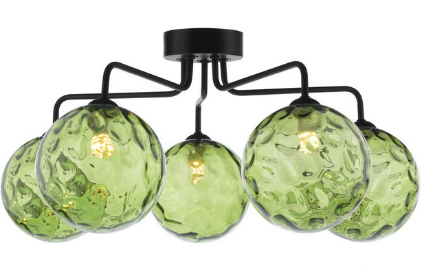 Rubens 5 Light Semi Flush Matt Black Green Dimple Glass RUB5BLC/GALG014