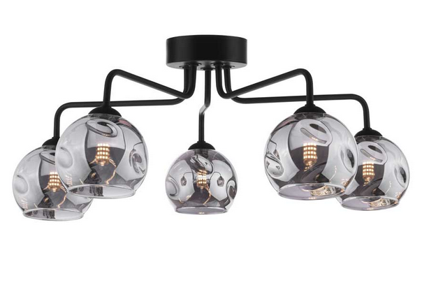 Rubens 5 Light Semi Flush Matt Black Smoked Organic Glass RUB5BLC/GALG015