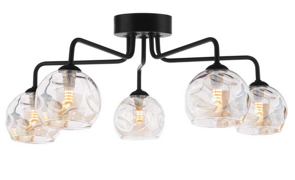 Rubens 5 Light Semi Flush Matt Black Champagne Organic Glass RUB5BLC/GALG016