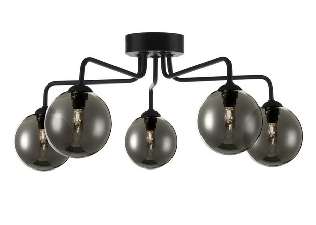 Rubens 5 Light Semi Flush Matt Black Smoked Glass RUB5BLC/GALG01
