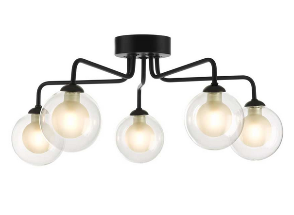 Rubens 5 Light Semi Flush Matt Black Clear and Opal Glass RUB5BLC/GALG04