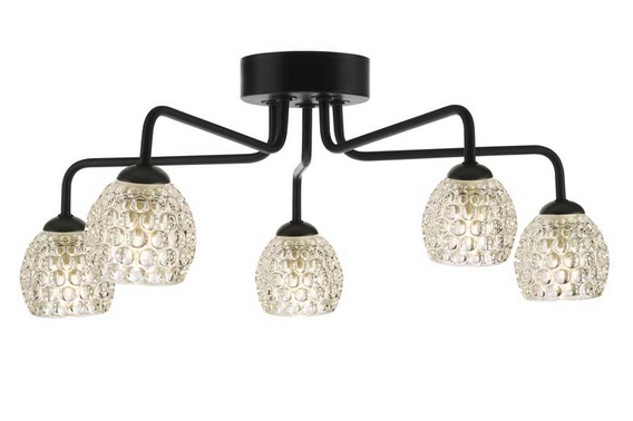 Rubens 5 Light Semi Flush Matt Black Dimpled Open Glass RUB5BLC/GALG06