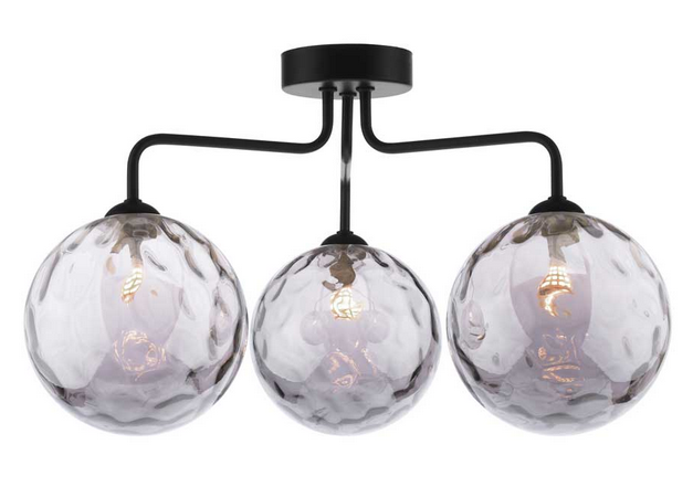 Rubens 3 Light Semi Flush Matt Black Smoked Dimple Glass RUB3BLC/GALG010