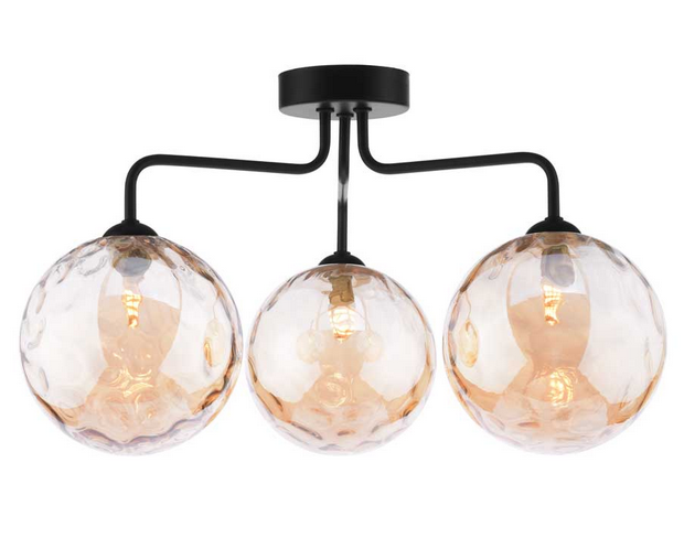 Rubens 3 Light Semi Flush Matt Black Champagne Dimple Glass RUB3BLC/GALG011