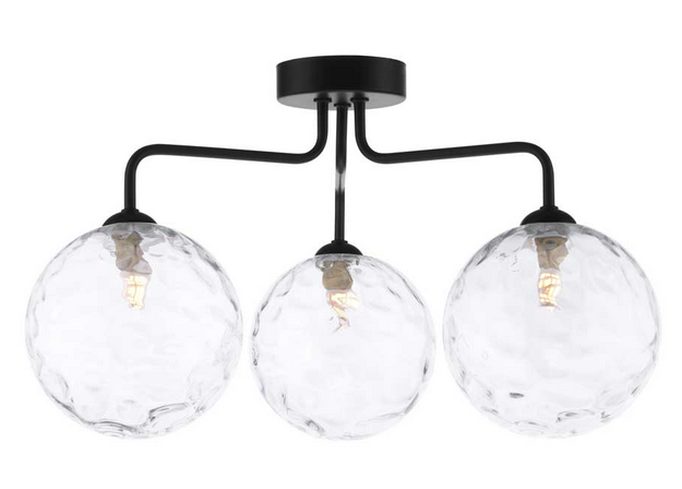 Rubens 3 Light Semi Flush Matt Black Clear Dimple Glass RUB3BLC/GALG012