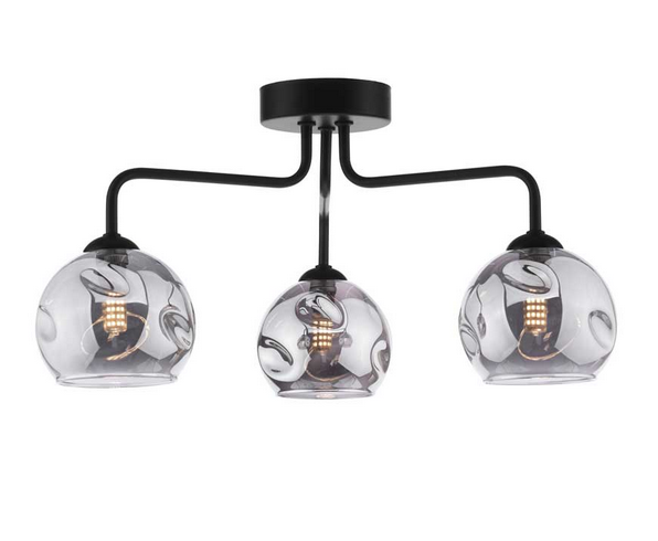 Rubens 3 Light Semi Flush Matt Black Smoked Organic Glass RUB3BLC/GALG015
