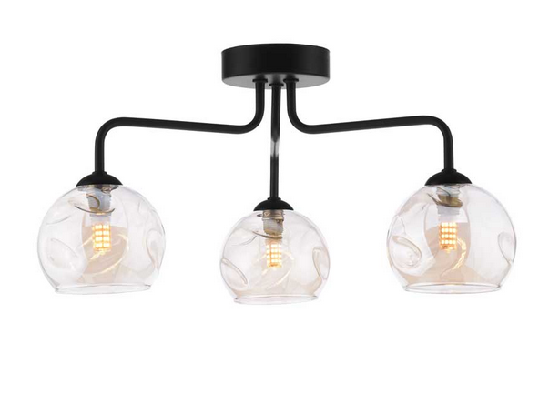 Rubens 3 Light Semi Flush Matt Black Champagne Organic Glass RUB3BLC/GALG016