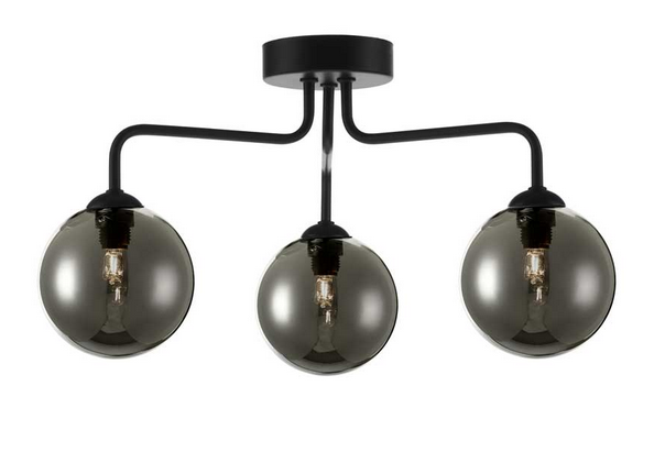 Rubens 3 Light Semi Flush Matt Black Smoked Glass RUB3BLC/GALG01
