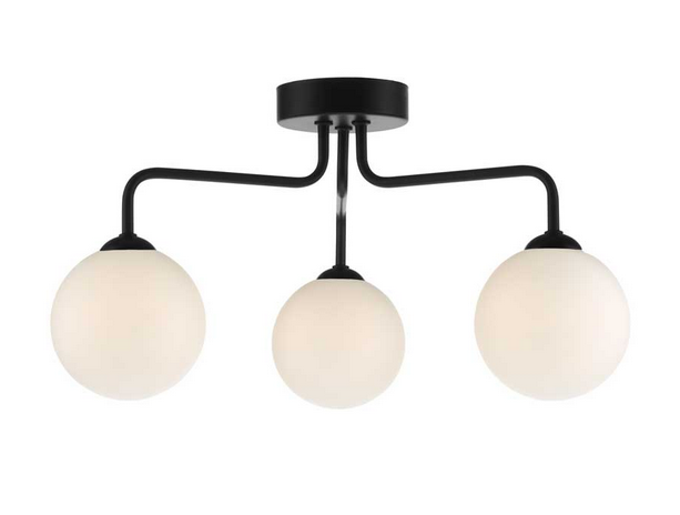 Rubens 3 Light Semi Flush Matt Black Opal Glass RUB3BLC/GALG02