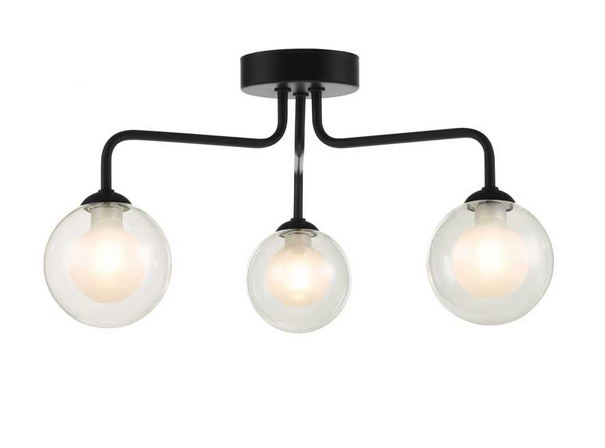 Rubens 3 Light Semi Flush Matt Black Clear and Opal Glass RUB3BLC/GALG04