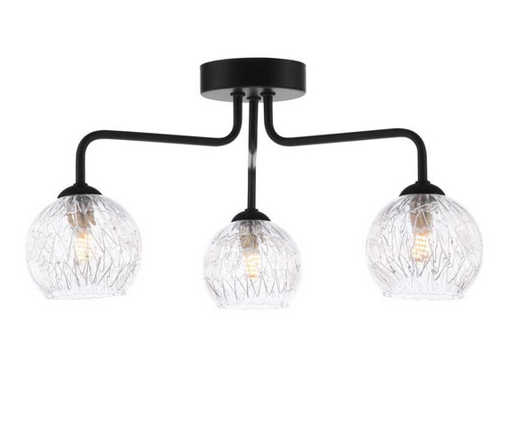 Rubens 3 Light Semi Flush Matt Black Clear with Inner Wire Glass RUB3BLC/GALG09