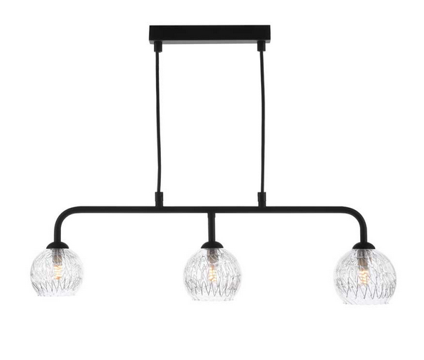 Rubens 3 Light Bar Pendant Matt Black Clear and Inner Wire Glass RUBBPBLC/GALG09