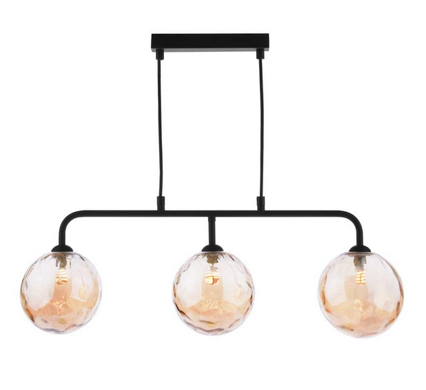 Rubens 3 Light Bar Pendant Matt Black Champagne Dimple Glass RUBBPBLC/GALG011