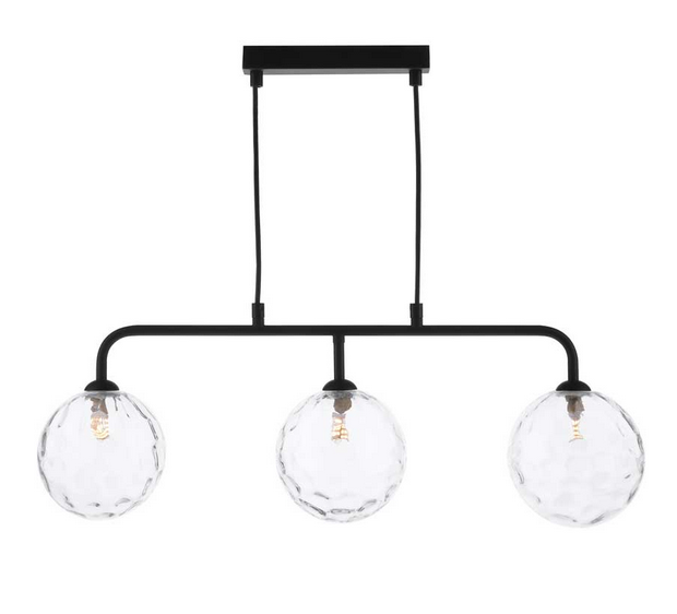 Rubens 3 Light Bar Pendant Matt Black Clear Dimple Glass RUBBPBLC/GALG012