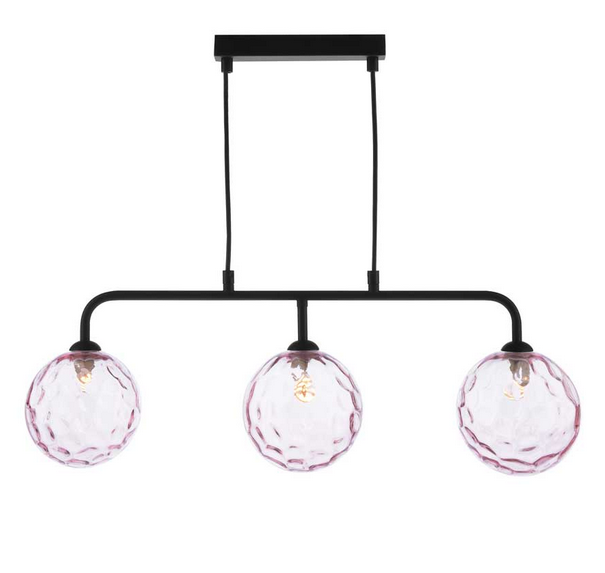 Rubens 3 Light Bar Pendant Matt Black Pink Dimple Glass RUBBPBLC/GALG013