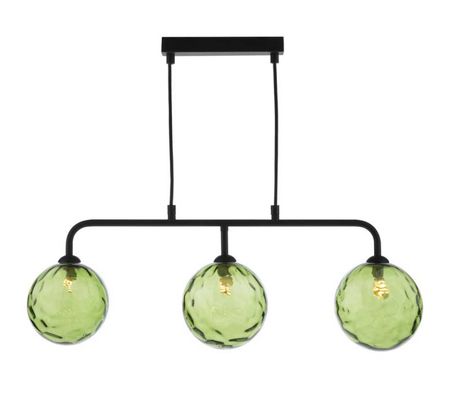 Rubens 3 Light Bar Pendant Matt Black Green Dimple Glass RUBBPBLC/GALG014