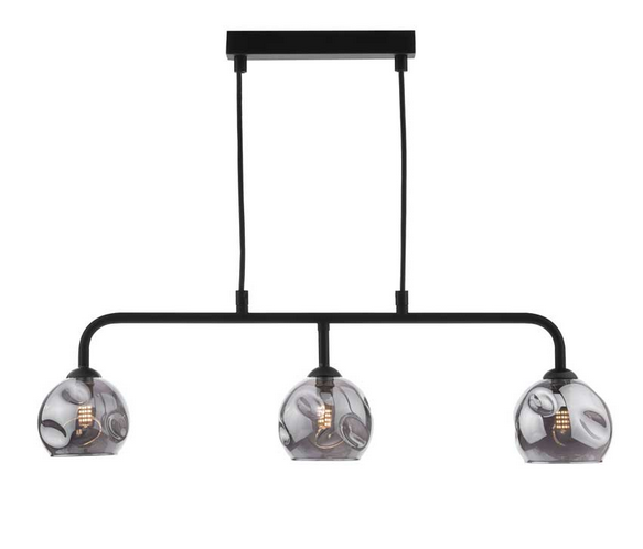 Rubens 3 Light Bar Pendant Matt Black Smoked Organic Glass RUBBPBLC/GALG015