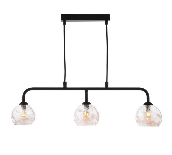 Rubens 3 Light Bar Pendant Matt Black Champagne Organic Glass RUBBPBLC/GALG016