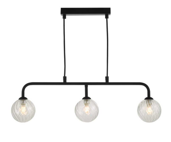 Rubens 3 Light Bar Pendant Matt Black Twisted Glass RUBBPBLC/GALG03