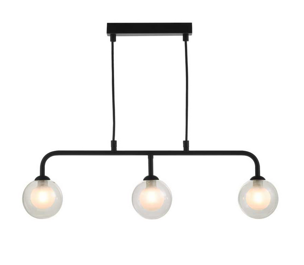 Rubens 3 Light Bar Pendant Matt Black Clear and Opal Glass RUBBPBLC/GALG04
