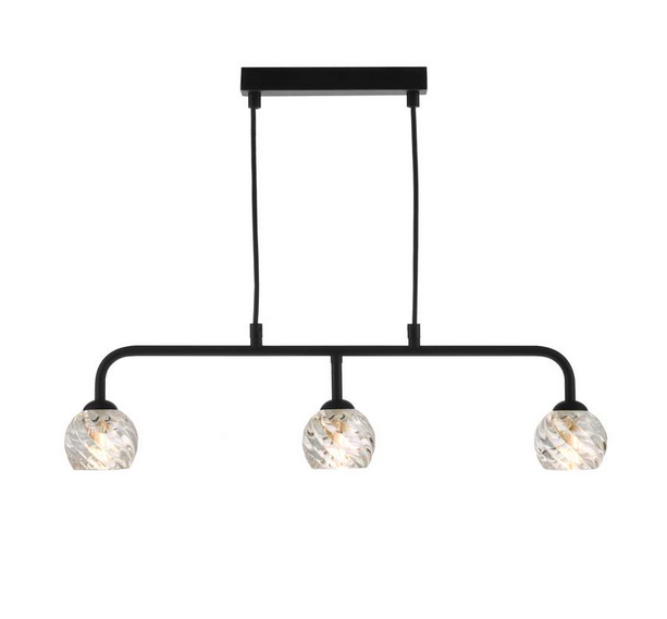 Rubens 3 Light Bar Pendant Matt Black Twisted Open Glass RUBBPBLC/GALG05