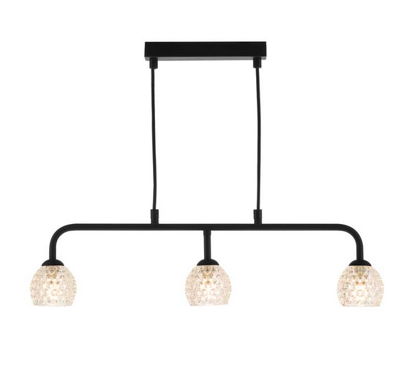 Rubens 3 Light Bar Pendant Matt Black Dimpled Open Glass RUBBPBLC/GALG06