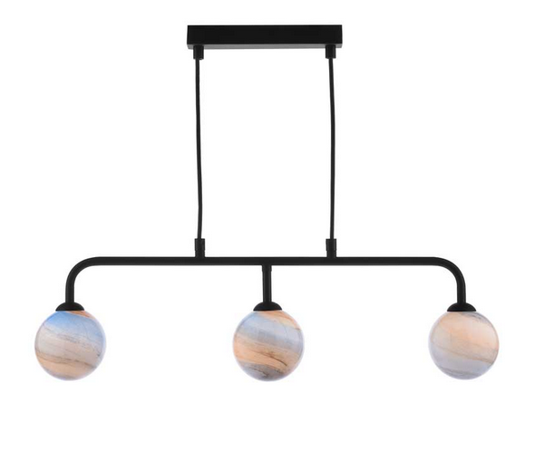 Rubens 3 Light Bar Pendant Matt Black Large Planet Style Glass RUBBPBLC/GALG07L